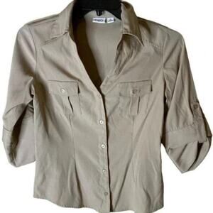 Cato Blouse Women's Size Small Button Front Pockets Rolled Up Sleeves Top